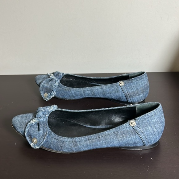 MIU MIU blue denim bow ballet flats round toe studs leather Designer 35.5 US 5.5 - Picture 5 of 10